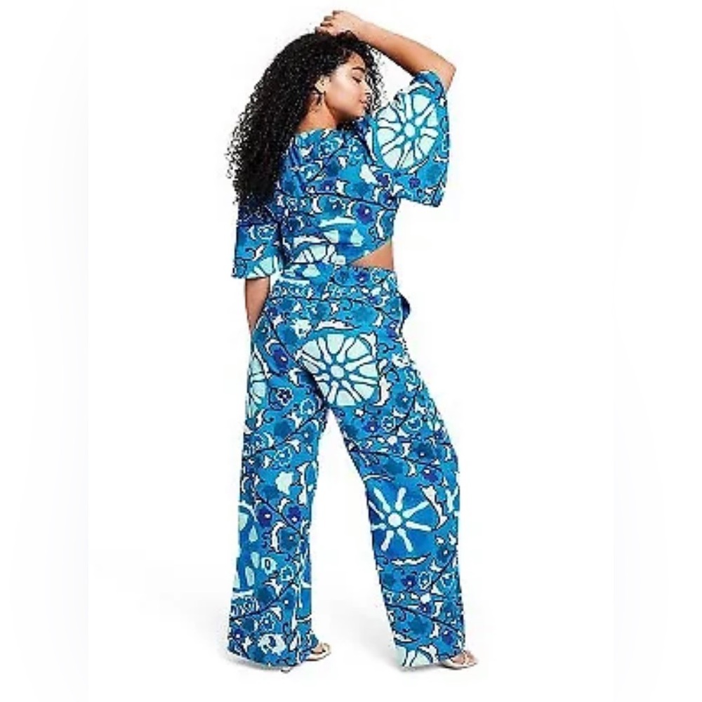 Women's Large Zinnia Floral Print Bell Sleeve Cut Out Jumpsuit - RHODE Large - Picture 3 of 5